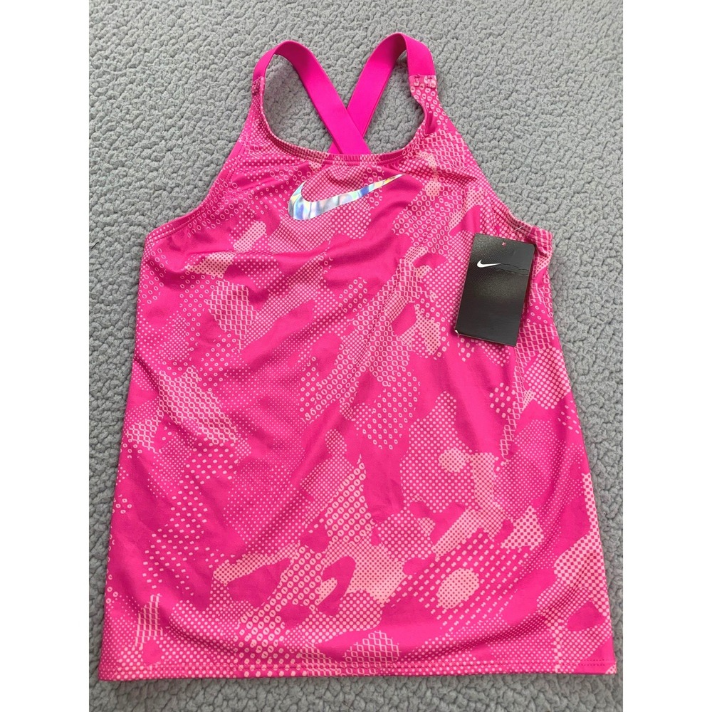 NWT Nike Tank Top Girls XL Pink Abstract Camo Crossback Performance NESS9617-659